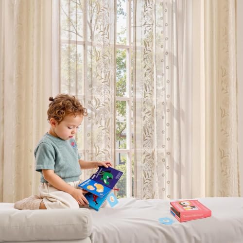 Image of jinchan Winslow Sheer Curtains 63 Inch Length for Dorm Bedroom Bordered Floral Pattern Decorations Short Curtains Light Filtering Window Treatments, 50W x 63L, Ivory on Beige, 2 Panels
