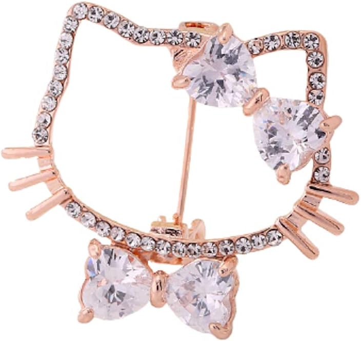 LOVES キティ キャット ミニ クリスタル スワロフスキー キラキラ ブローチ [Velvet Pouch Included]