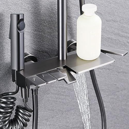 Ensemble de robinet de douche gris anti-calcaire avec bec cascade relaxant