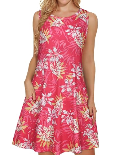 Image of elescat Women's Summer Dresses 2026 Beach Casual Sleeveless Floral Print Tank Loose Sundress with Pocket