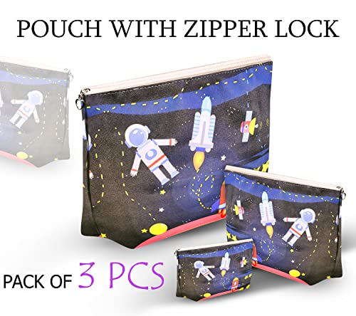 Image of FunBlast Multipurpose Canvas Pouch - Pack of 3 Pcs Pouch with Zipper Lock, Stationary Organizer Pouch, Travel Accessories Pouch Bag, Cosmetic Bag, Money Purse, Handbag (Rocket)