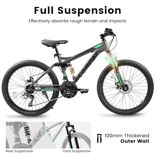 Mountain Bike with Full Suspension, 21 Speed Shifter Lever with Gear Indicator, High Carbon Steel Frame, Mechanical Disc - Additional View