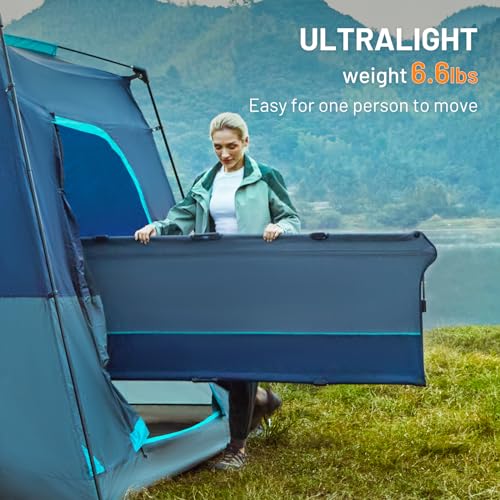 TIMBER RIDGE 20-Second Quick Set-Up Camping Cot, Lightweight Aluminum Folding Cot with Zipper Closure, Portable Carry Bag Included for Camping, Travel and Outdoors, Support up to 225lbs, Blue