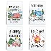 Camping Kitchen Towels Set of 4 Happy Camper Dish Towels Kitchen Hand Towels Kit Printed with Funny Sayings for Campers Camping Tent Pine Tree Farmhouse Decor Sign Home Decorations24X16inch