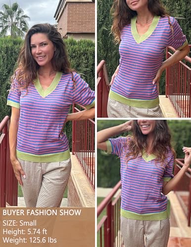 Image of Zeagoo Womens Short Sleeve Sweaters Soft Casual V Neck Pullover Tops Lightweight Knit Sweater Blouse