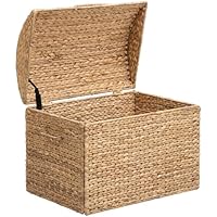 eHemco Heavy-duty Water Hyacinth Wicker Storage Trunk with Metal Frame and Arch Lid, Natural