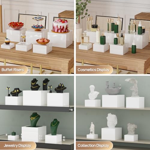Image of 6 PCS Buffet Risers, Food Risers for Buffet Table, Display Stand Shelf for Party, Catering, Jewelry & Collectibles, White Acrylic Nesting Boxes for Food Display (8 inch 7 inch 6 inch 5 inch 4 inch 3 inch)