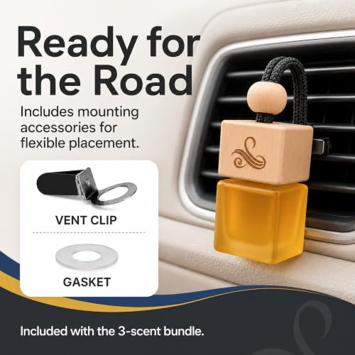 Image of Pack of 3 Car Air Freshener Bundle for Men | Greed, Solvere, Bullion Diffuser Oils with Vent Clips, Reed Sticks, Wooden Caps | Up to 9 Month Use | Odor Eliminator Technology | Fragrance Set by Perfa
