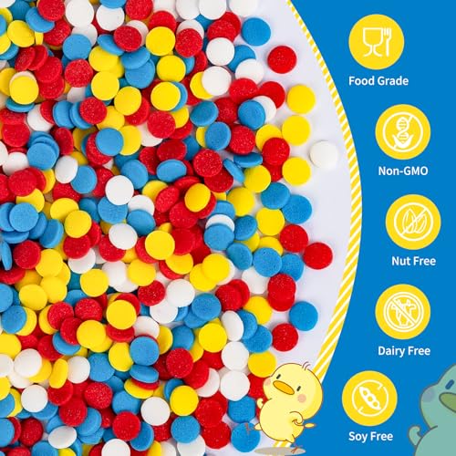 Image of Colorful Round Confetti Sprinkles,Edible Cake Decorations for Baking,130g,Red Blue Yellow and White Sugar Sprinkle,fancy baking Cupcakes Cookie Donuts Ice Cream Toppers,Duck Themed Desserts,Birthday,Children's Party Supplies