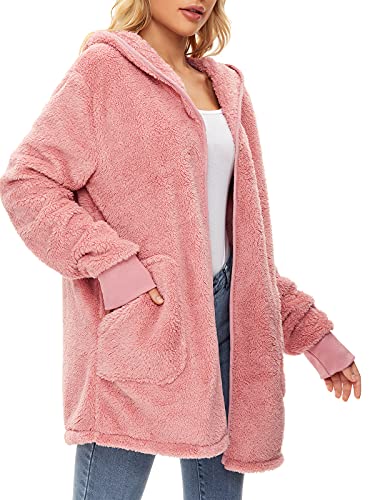 Image of Century Star Women Fleece Cardigan Hooded Loose Fuzzy Cardigan Coat Womens Fuzzy Jacket Outwear