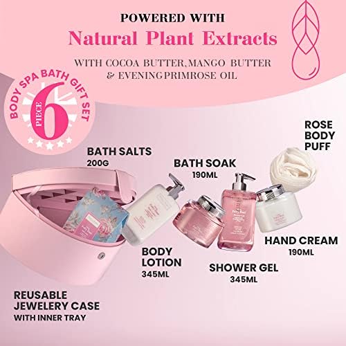 Winter in Venice Pink Fairy Dust Jewellery Case Bath Gift Set, Pamper Gifts for Women, 6-Piece Bath Gift Set with Body Lotion, Shower Gel, Bath Soak, Bath Salts, Hand Cream & Rose Puff, Bath Gift Sets for Women, Vegan-Friendly Gifts for Her