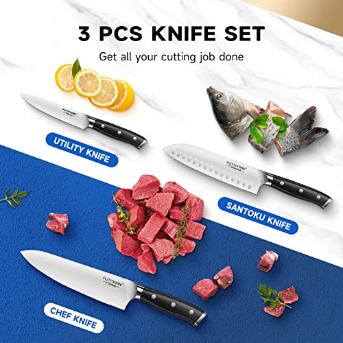 Futhvwin Chef Knife Ultra Sharp Kitchen Knives 3 Pcs, Premium German Stainless Steel Knives Set And Finger Guard, Chef Knives Professional Set For Kitchen, Ergonomic Handle And Gift Box #TOP1