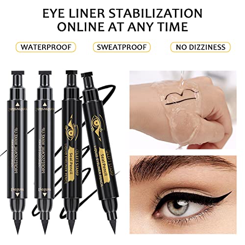Pinkiou Winged Eyeliner Stamp With Eyeliner Pen 4 Pcs Dual Ends Liquid Wing Eye Liner Long Lasting Waterproof Smudge-Proof Cat Eye (Winged) #TOP2