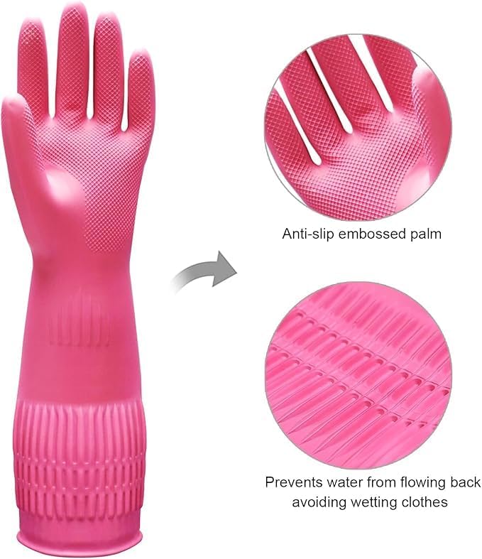 Miniatura 2 de 3 pares de guantes de lavado de platos, guantes de limpieza reutilizables de 15 pulgadas para tareas de cocina, baño y hogar, goma gruesa y flexible