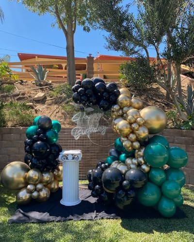 Image of Green and Gold Black Balloon Arch Kit, 201Pcs Explosion Star Emerald Forest Dark Green Metallic Gold Black Balloons Garland for Birthday Baby Shower Jungle Graduation Prom Party Decorations