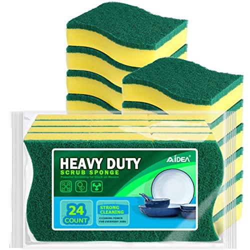AIDEA Heavy Duty Scrub Sponge-24Count, Cleaning Scrub Sponge, Stink Free Sponge, Effortless Cleaning Eco Scrub Pads for Dishes,Pots,Pans All at Once