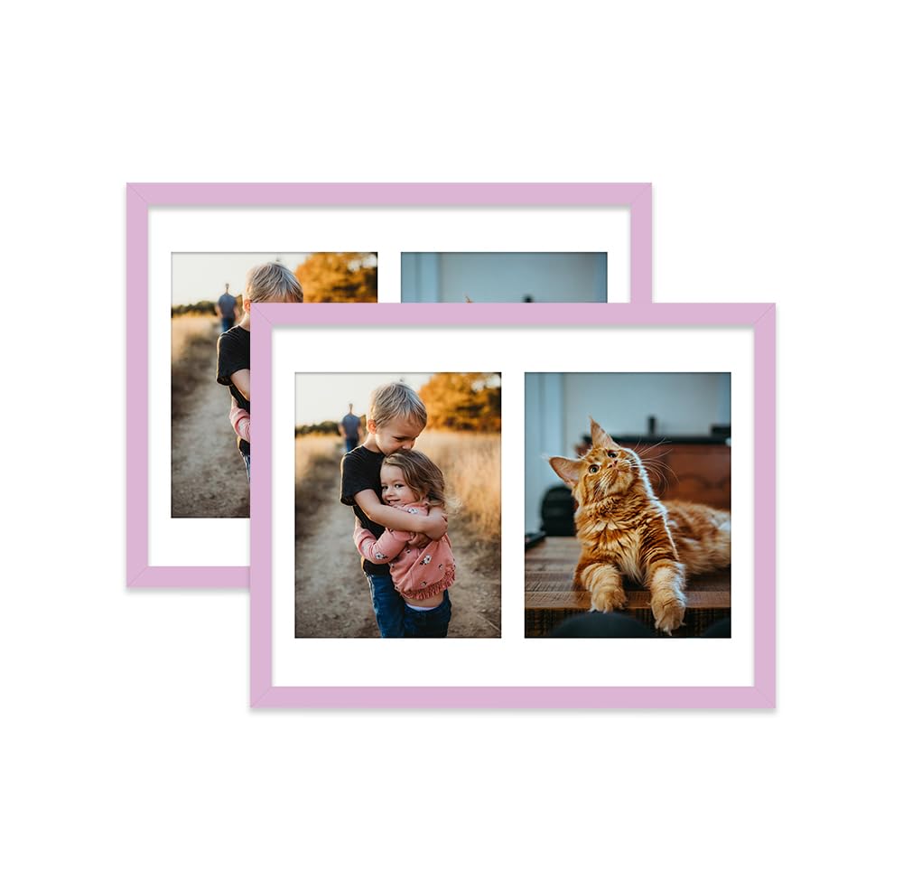 Lilac Multi Photo Frame - Holds 2 x 9x7 Pictures, Family Collage Picture Frame for Wall Display, 16x12 Frame size, Set of 2