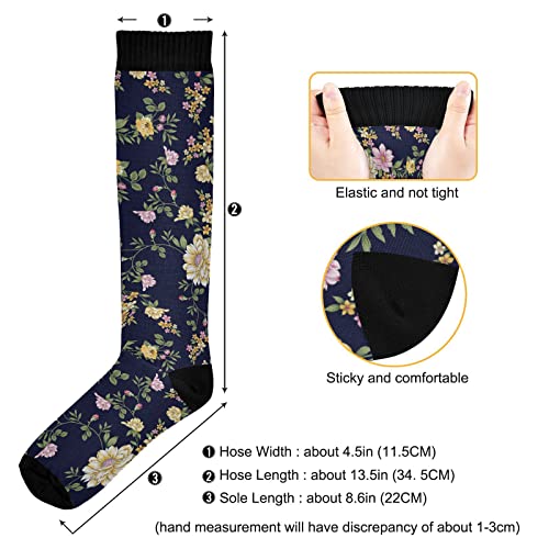 Wusikd Gold Pink Floral Compression Socks for Women and Men Circulation Funny Long Socks for Athletic Running 13