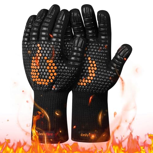 onlyfire Grillhandschuhe Hitzebeständig bis 800°C, Ofenhandschuhe rutschfest, Feuerfeste Handschuhe, Backhandschuhe für Backen/Grillen/Kochen/BBQ, Kochhandschuhe, Kamin-Handschuh, Schwarz onlyfire Grillhandschuhe Hitzebeständig bis 800°C, Ofenhandschuhe rutschfest, Feuerfeste Handschuhe, Backhandschuhe für Backen/Grillen/Kochen/BBQ, Kochhandschuhe, Kamin-Handschuh, Schwarz