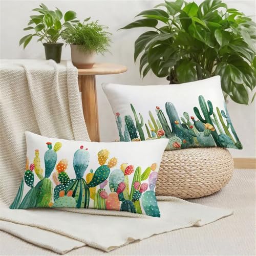 Housse de coussin extérieur imperméable 60x120 cm en lin vert lot de 2 - 4