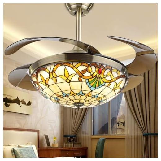 Ventilador de teto Tiffany de 90 cm com luzes Lustre de controle remoto, 3 mudanças de cor Iluminação com abajur de vidro estilo barroco Fandeliers retráteis, kit de luz LED