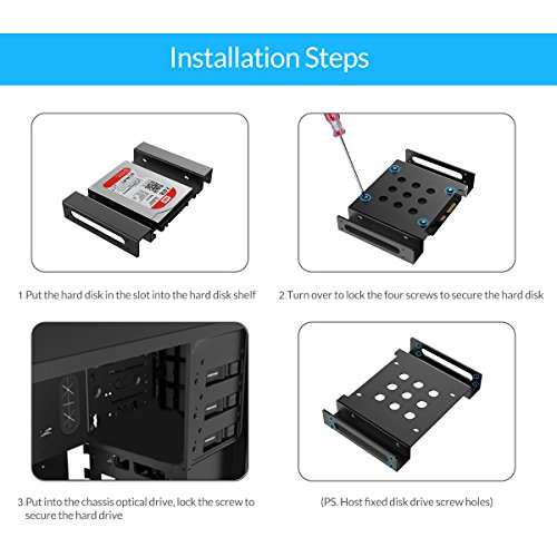 ORICO Aluminum 5.25 inch to 2.5 or 3.5 Inch Internal Hard Disk Drive Mounting Kit with Screws and Shock Absorption Rubber Washer- Black - image 3