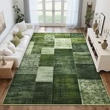 Tepook Moderner Teppich für Wohnzimmer, 12,7 x 17,8 cm, geometrisch, groß, waschbar, Patchwork-Teppich, Innenbereich, rutschfest, für Esszimmer, Büro, Bauernhaus, Heimdekoration, Grün