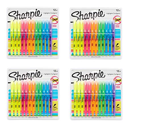Sharpie 27145 Pocket Highlighters, Chisel Tip, Assorted Colors, 12-Count - 4 Pack
