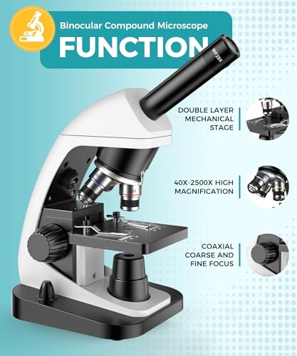 Image of Monocular Biological Compound Microscope, 2000X High Magnification, Universal for Adults, Students & Kids, Professional Lab Teaching Instrument with Phone Adapter,Complete Slides Set,Black