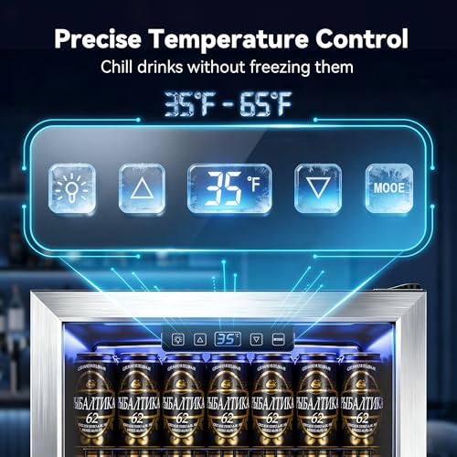 Image of Manastin Beverage Refrigerator Cooler-Mini Fridge Freestanding Cooler with Glass Door, Adjustable Shelves & Digital Temperature Display for Soda, Wine or Beer (Silver, 3.2 Cu.Ft)