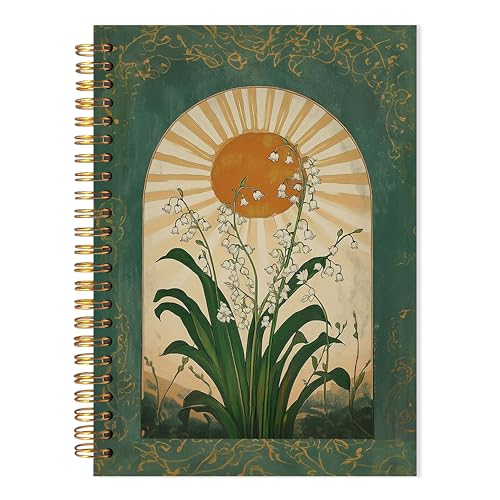 Carnet de notes bohème motif muguet vert émeraude 14x21 cm à spirales