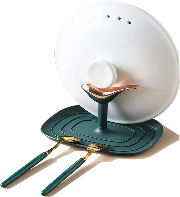 STARRY G Kitchen Utensils Rest with Lid Holder, Cooking Spoon Rest with Drip Pan, Heat-Resistant Pot Lid Holder Stand, Countertop Organiser Rack for Cooking Tools, Glossy Bird Flatware Tray Shelf -DG