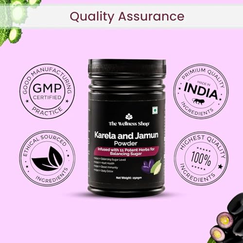 Image of The Wellness Shop Karela & Jamun Diabetes Care Powder- 250g | Support Metabolism & Detox | Natural Herbal Blend for Blood Sugar Control & Reduce Bad Cholesterol, Men & Women, Pack of 1