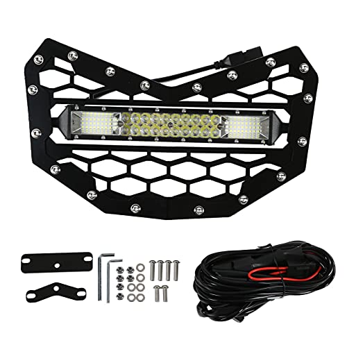 Aramox UTV Mesh Grille, Black UTV Mesh Grille with LED Lightbar Waterproof Aluminum Alloy Replacemen