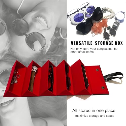 Image of Longjet Glasses Case Travel Sunglasses Organizer Leather Eyeglasses Storage Box Multiple Slots Hanging Eyewear Holder