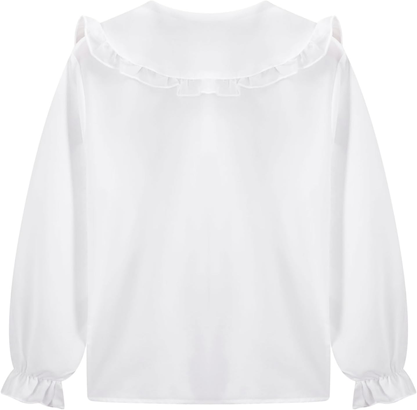 Girls Ruffle Princess Lace Collar Bowtie Button Down Blouse Long Sleeve Solid School Uniform Shirts for Kids