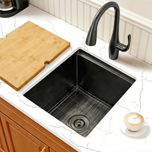 Image of Black Bar Sink 17 inch X 17 inch,16 Gauge Stainless Steel Undermount Bar & Prep Sinks,Small Bar Sink /RV Sink /Camping Van Sink (Black, 17 X 17 inch)