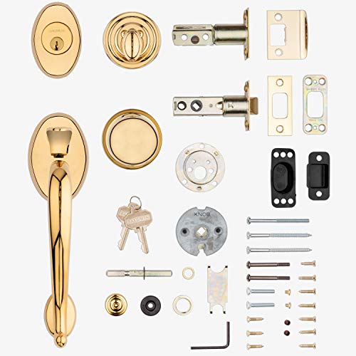 Baldwin Estate Polished Brass Logan Single Cylinder Sectional Handleset With Classic Round Knob, 85315.003.Entr #TOP4