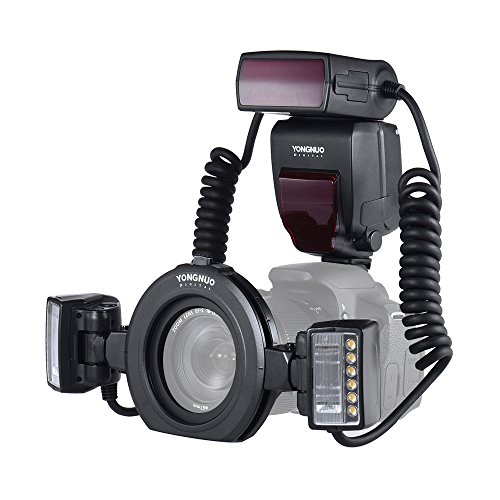 YONGNUO YN24EX E-TTL Macro Flash Speedlite 5600K 2pcs Flash Heads 4pcs Adapter Rings