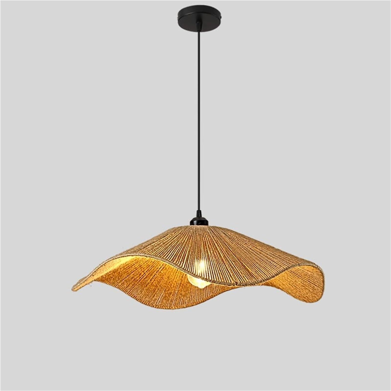 KHUKHU Wabi Sabi Rattan Pendant Light Fixture Large Woven Boho Pendant Light Flower Shade Mid Century Hanging Lamp Vintage Farmhouse Rustic Chandelier for Bedroom Dining Room Kitchen Island(60CM)