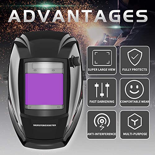 Monster & Master Large Viewing Screen Auto Darkening Welding Helmet, 4 Arc Sensor Wide Shade, Mm-Wh-001 #TOP1