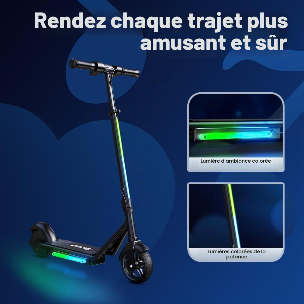 iScooter Trottinette électrique pour Enfants de 6 à 12 Ans, 3 Modes de Conduite (5, 10, 16 km/h), avec Affichage numérique LED et lumières, Hauteur réglable, portée jusqu'à 9 km et 75 kg
