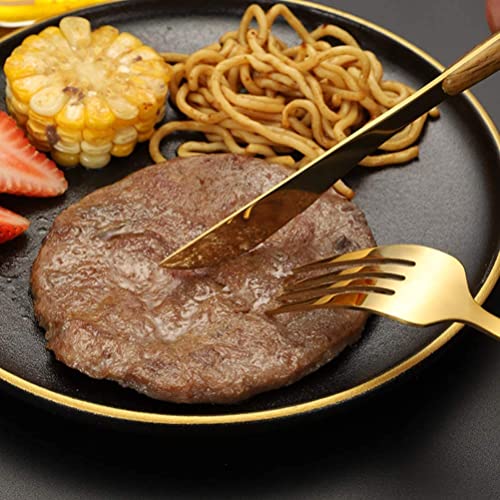 Image of Gold Flatware Matte Wooden Handle Stainless Steel Tableware Sets for 4 Including Forks Spoons Knives, Camping Silverware Travel Utensils Set Cutlery(Gold, Set of 20)