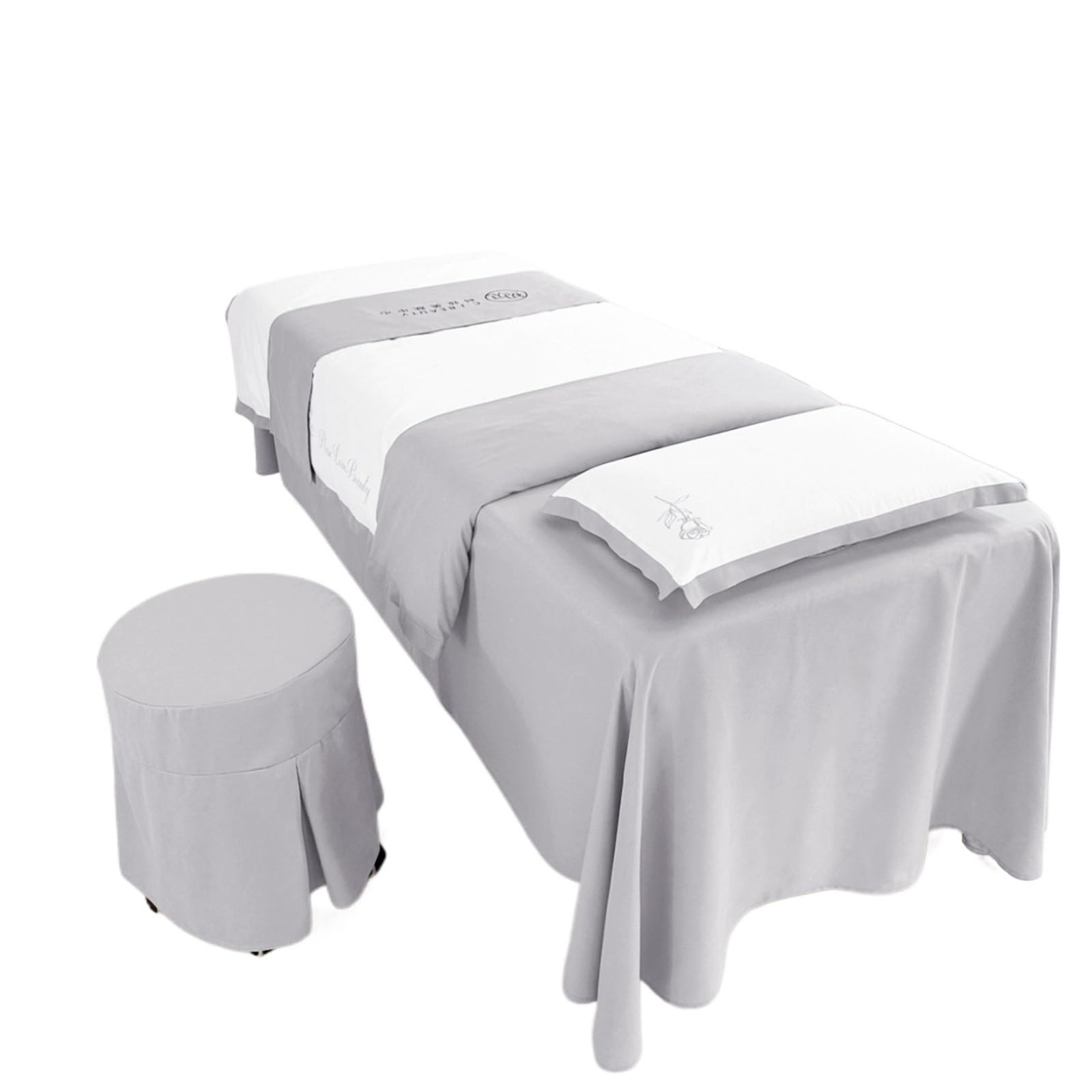GCYEIDMA Beauty Salon Bed Cover Sets 4pcs Bedding Sets for Beauty Salon Bed Covers Massage Spa Bedskirts Pillowcase(Grey,4pcs185x70)