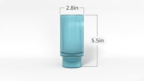 Miniatura 5 de Ruston Goods LLC Cristalería acanalada (5.5 x 2.8 pulgadas, capacidad de 8 onzas)  Vasos azules acanalados  Cristalería Art Deco aptos para