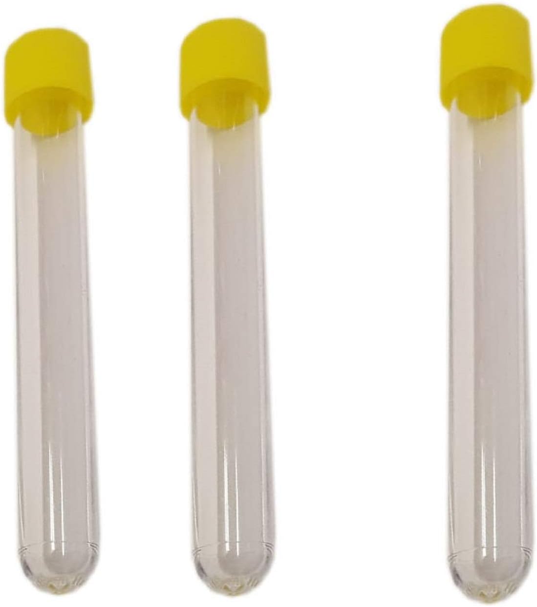 10 x 3 Inch Clear Test Tubes with Yellow Screw on Tops