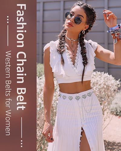 AWAYTR Western Chain Belts for Women - Silver Cowgirl Concho Belts for Jeans Dresses Country Concert Outfit Accessories2
