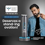Bombay Shaving Company Beard Trimmer for Men | Skin Friendly Precision Trimming , T Blades, 2X Fast Charging | USB Powered Charging Pod & Stand, Waterproof |4 Beard Length Comb Attachments,Grey
