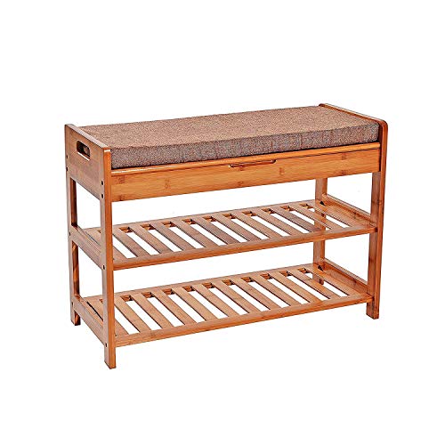 Carl Artbay Sapateira de bambu com almofada, prateleira de armazenamento, armazenamento de sapatos de 2 andares para sala de estar quarto (cor: A)