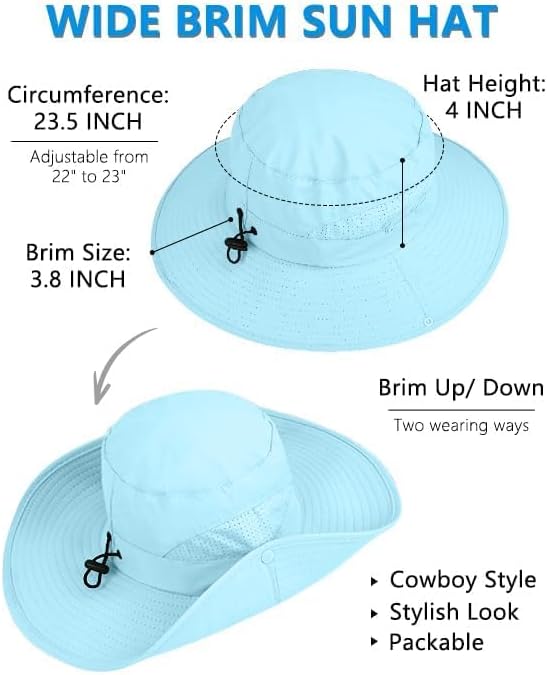 ZOORON UPF 50+ Wide Brim Sun Hat with Neck Flap, Laser Cut Mesh Fishing Hat, Water-Resistant Bucket Hat for Men Women Outdoor - Image 5